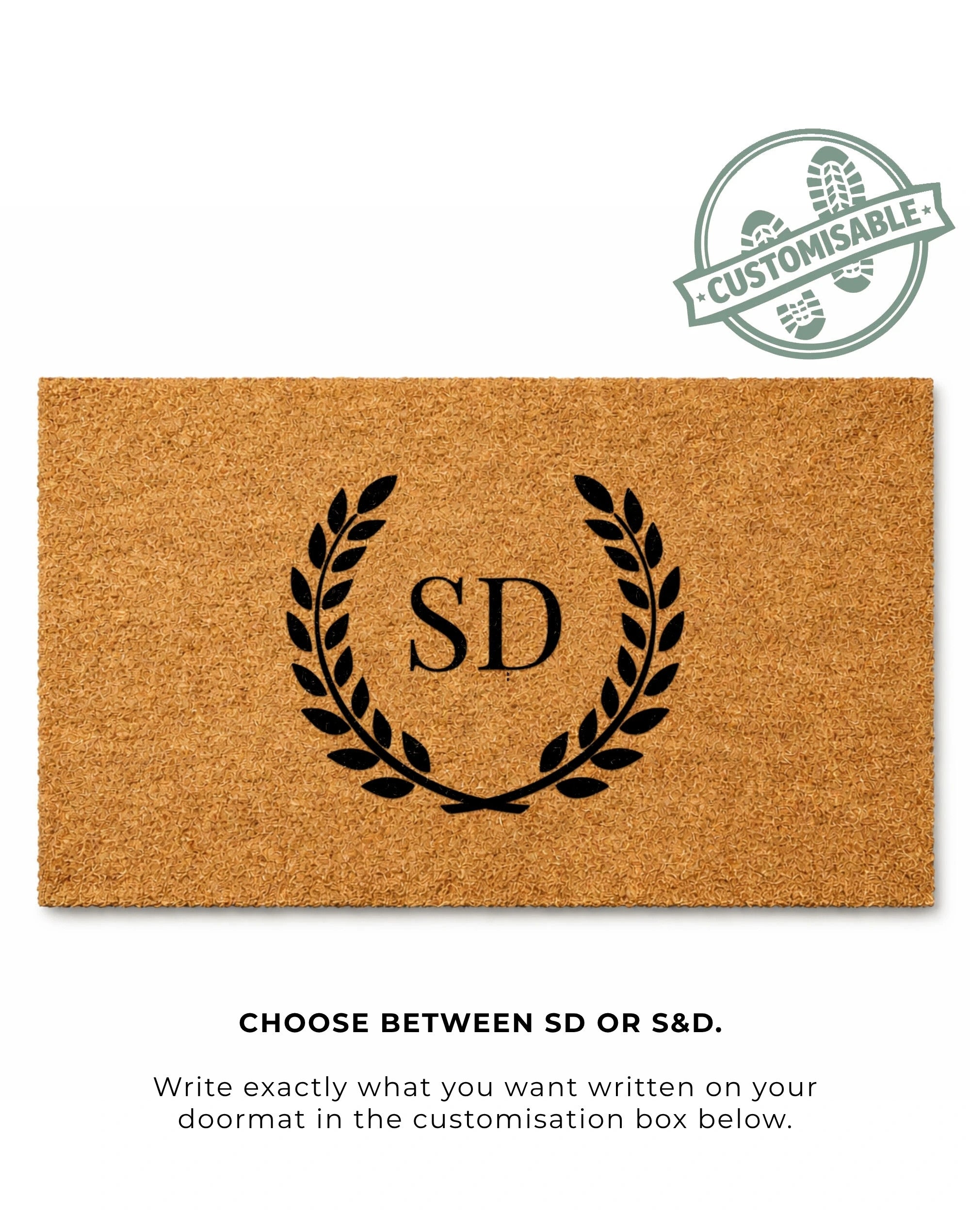 Doormat with monogram 'SD' design on a white background [VARIANT: TWO INITIALS / NO BORDER]