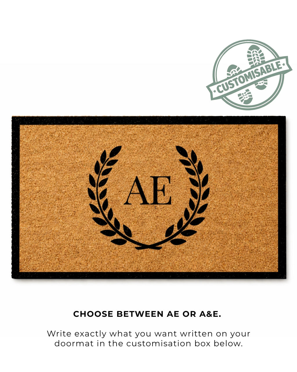 Doormat withAE monogram design on a white background [VARIANT: TWO INITIALS / BORDER]