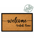Doormat with 'welcome Airbnb Name' text on a white background [VARIANT: BORDER]