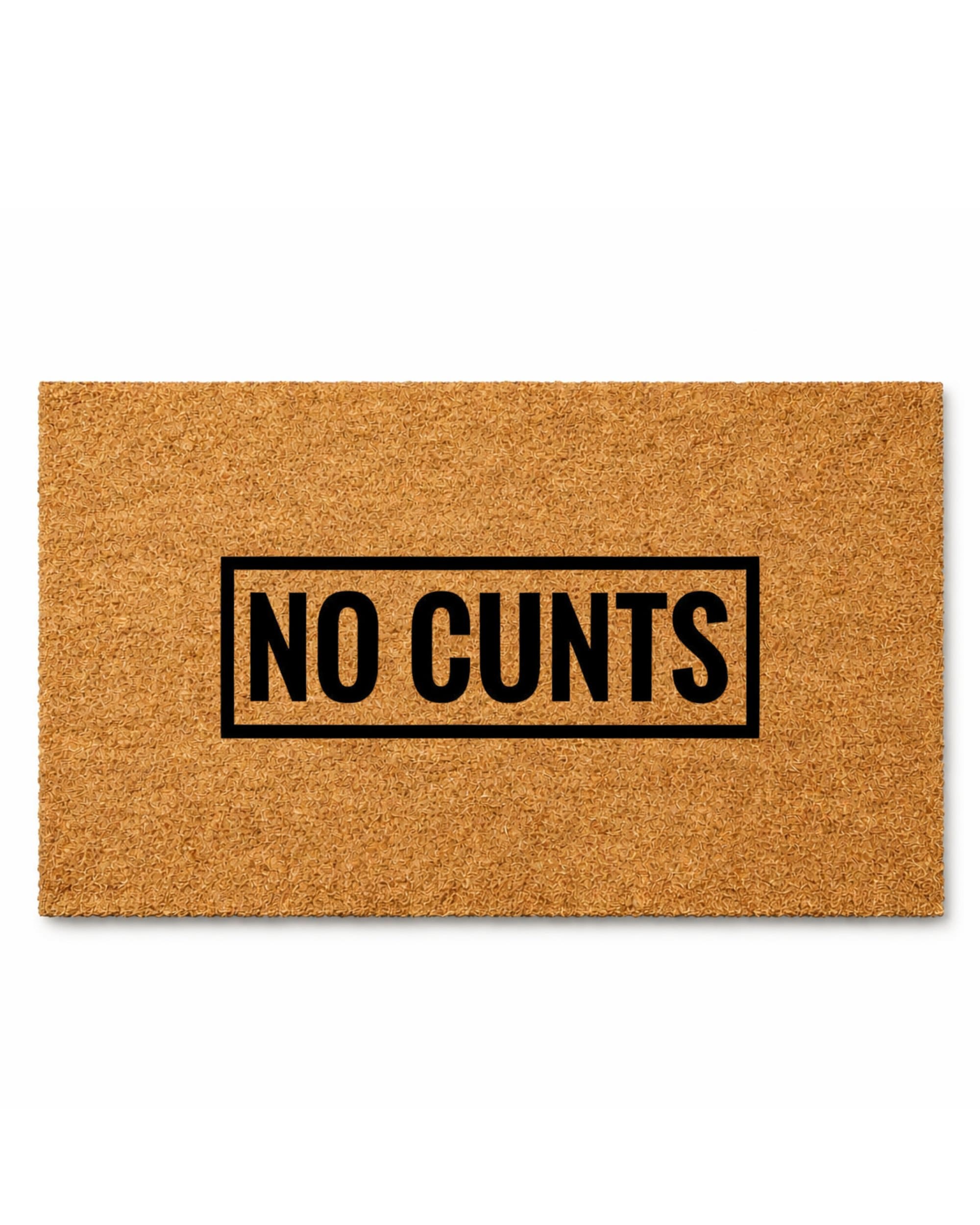 Block 1 Doormat with 'NO CUNTS' text on a white background 