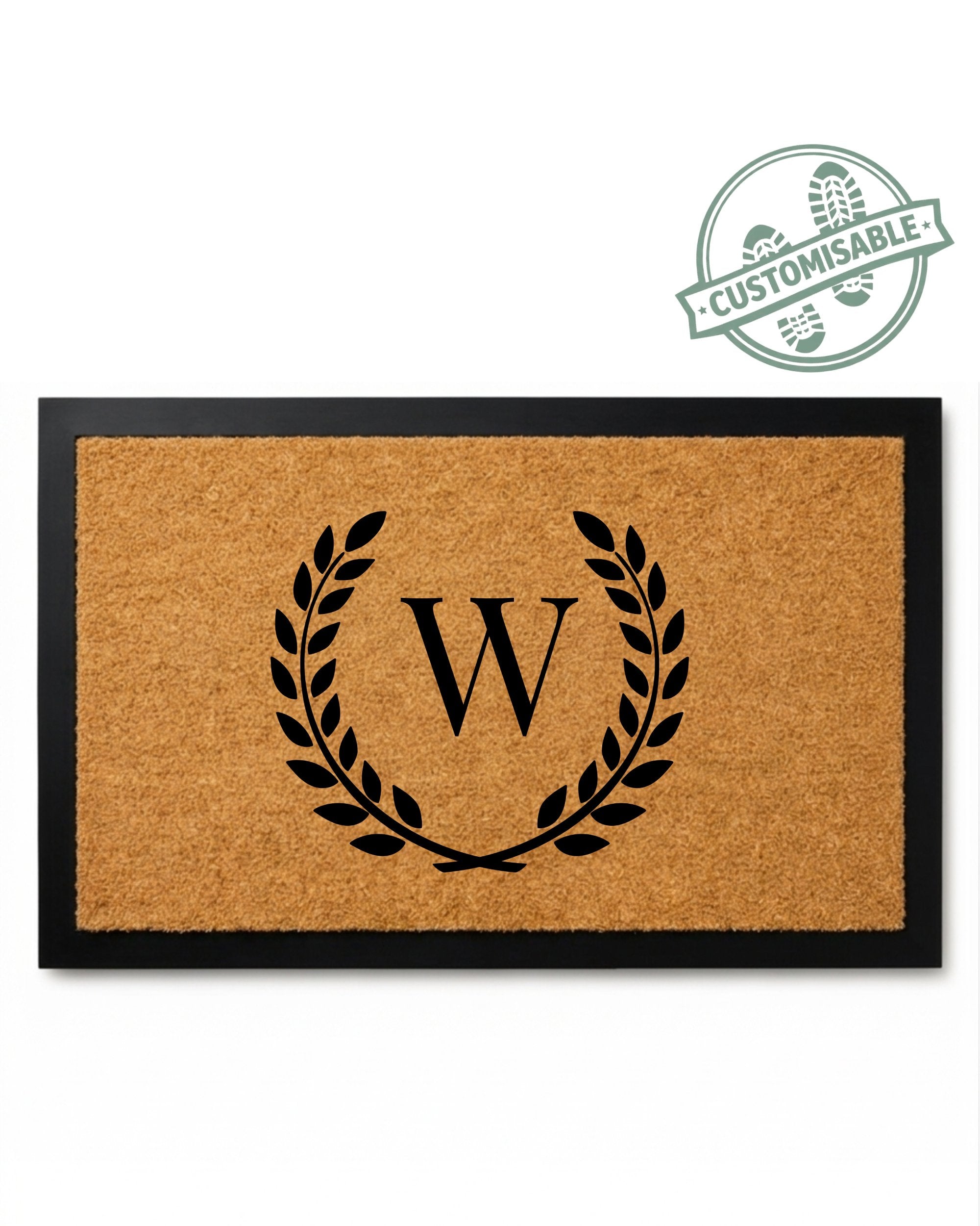 Doormat with monogram 'W' design on a white background [variant: single-initial-border]