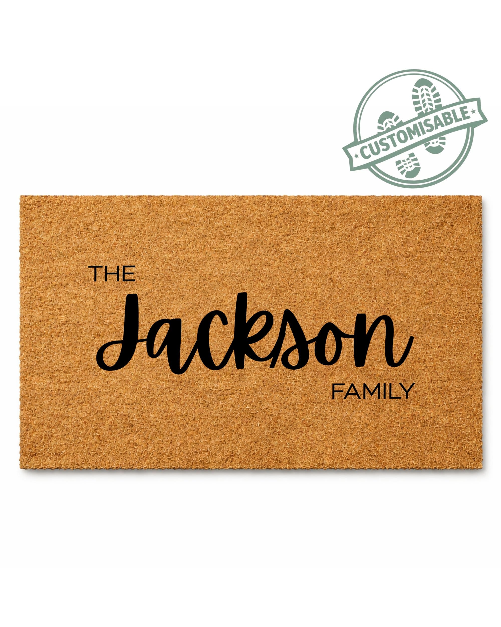 Doormat with 'The Jackson Family' text on a white background [VARIANT: STANDARD-NO-EST]