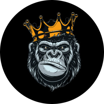 Gorilla with a gold crown on a black background